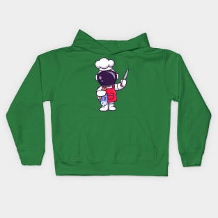 Cute Astronaut Chef With Fish And Knife Cartoon Kids Hoodie